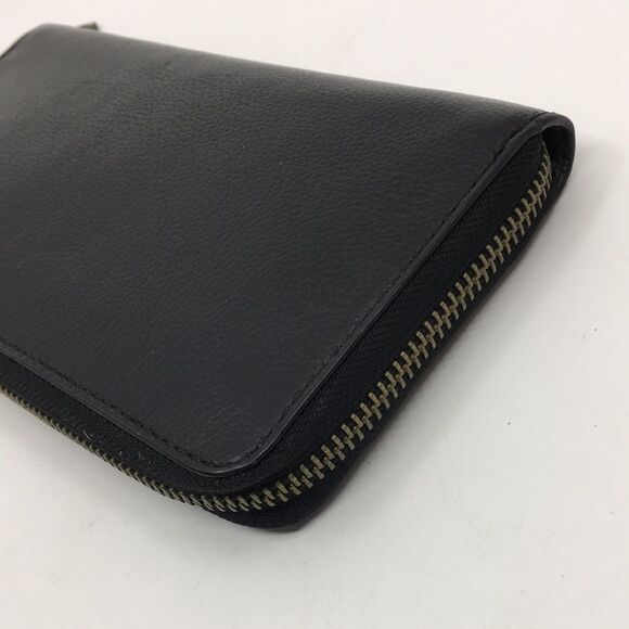 Coach Baseball Stitch Accordion Zip Wallet Black Smooth Calf Leather Unisex - Picture 10 of 16